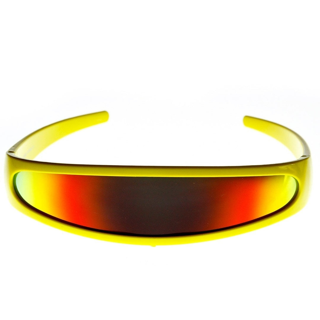 Futuristic Narrow Cyclops Color Mirrored Lens Visor Sunglasses Image 6