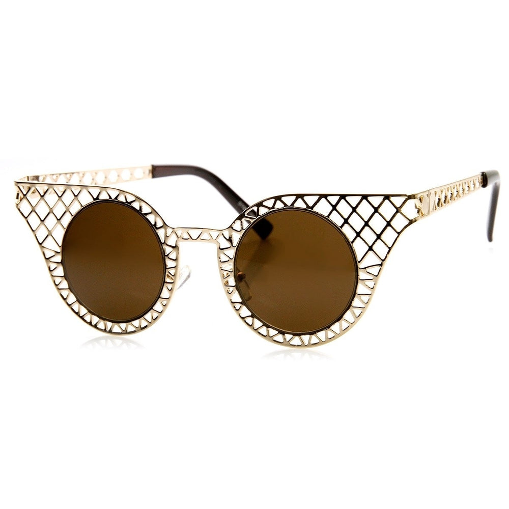 High Fashion Metal Criss Cross Cut Out Cat Eye Sunglasses Image 2