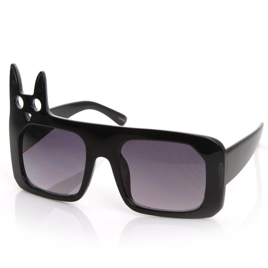 Luxe Inspired Fashion Kitty Cat Head Large Square Oversized Sunglasses Image 1