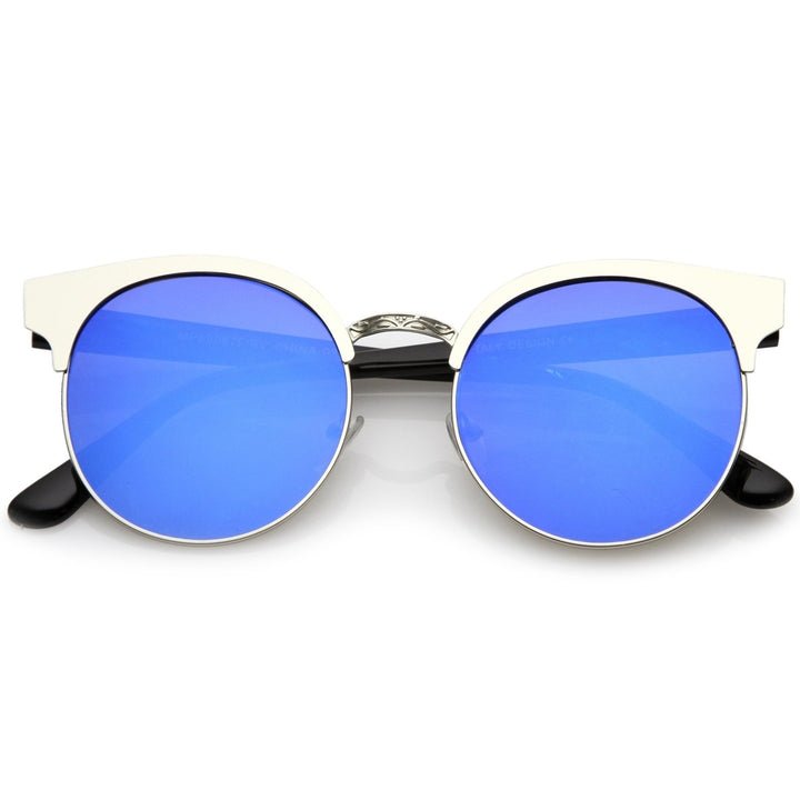 Modern Horn Rimmed Colored Mirror Flat Round Lens Half Frame Sunglasses 52mm Image 4