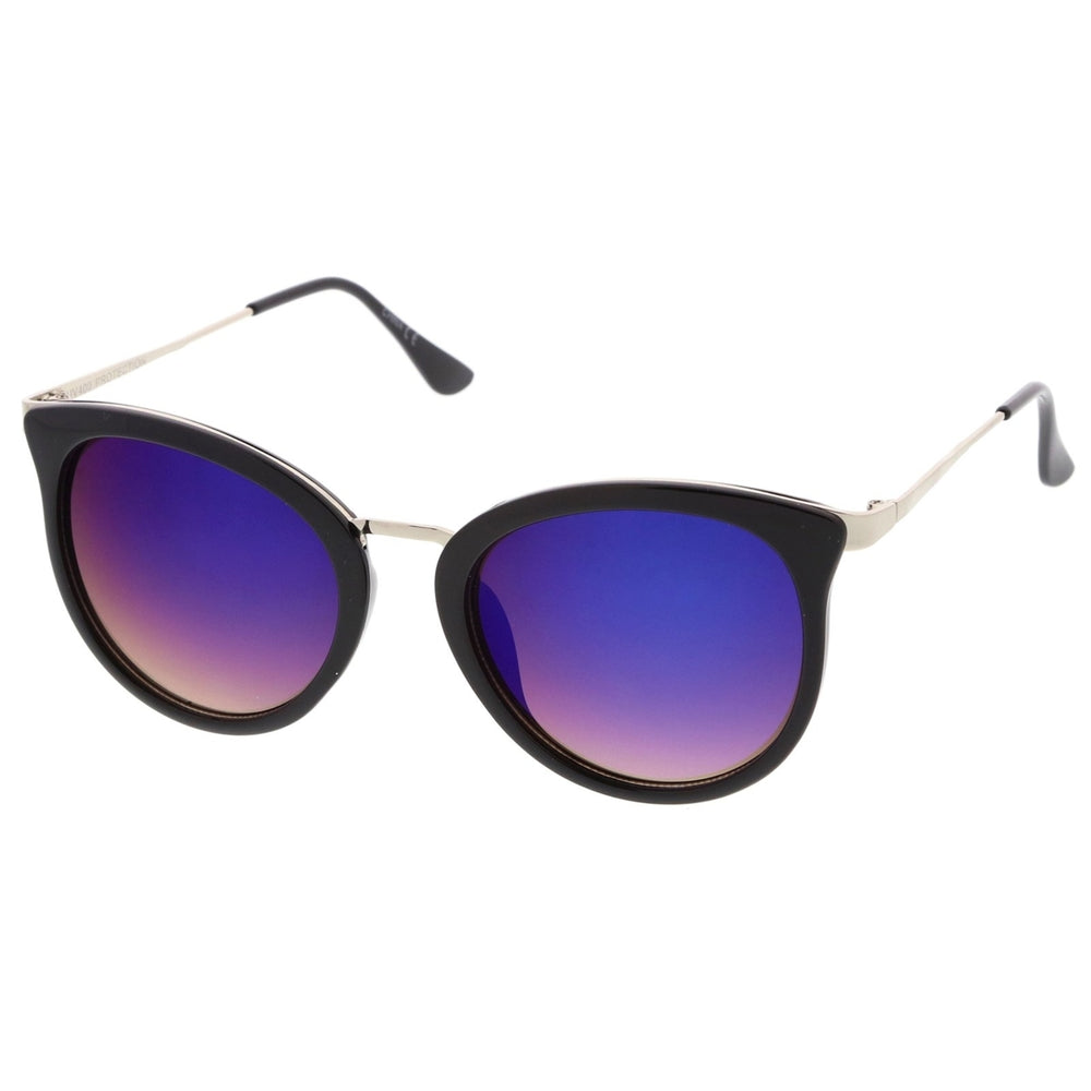 Modern Slim Metal Temple Colored Mirror Lens Cat Eye Sunglasses 54mm Image 2