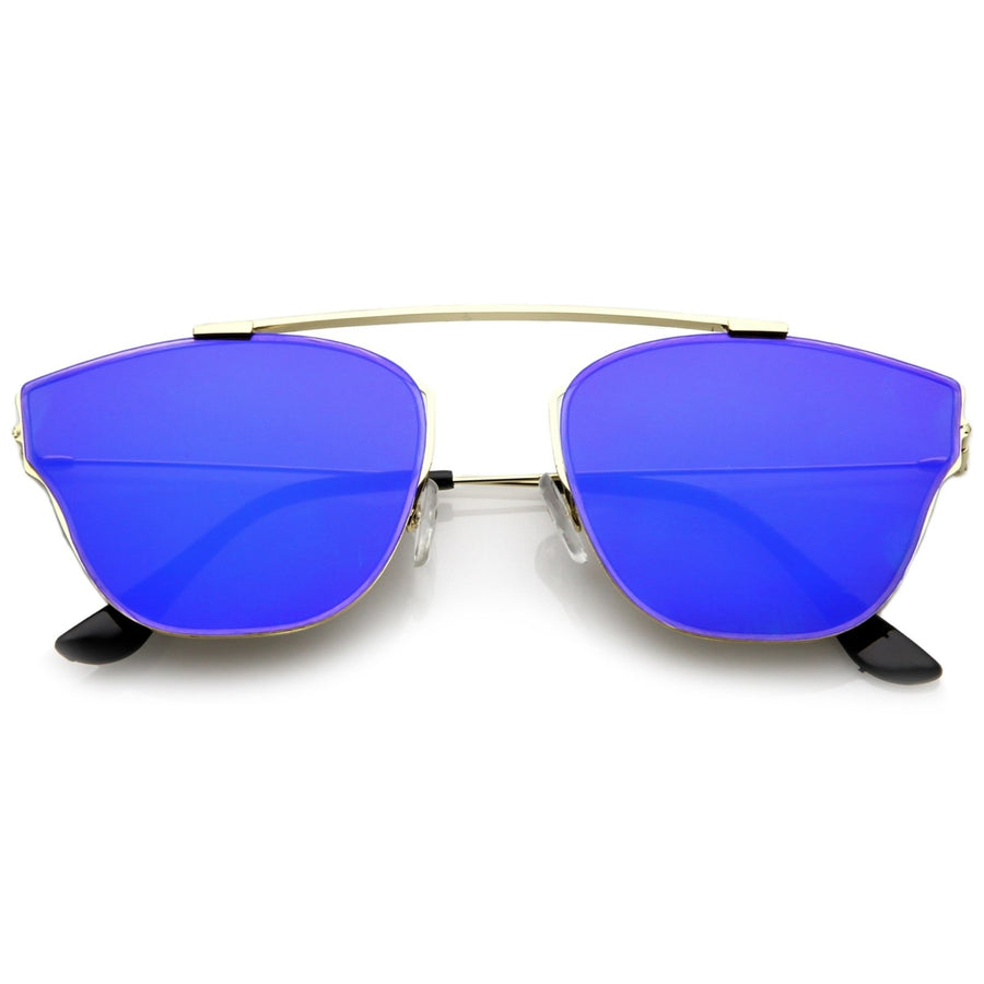 Modern Ultra Slim Metal Curved Crossbar Colored Mirror Flat Lens Pantos Sunglasses 57mm Image 1