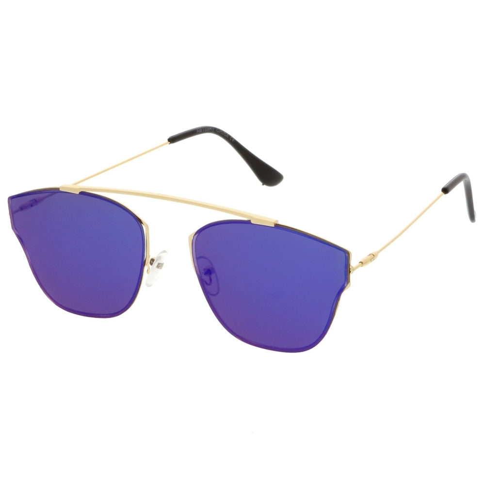 Modern Ultra Slim Metal Curved Crossbar Colored Mirror Flat Lens Pantos Sunglasses 57mm Image 2