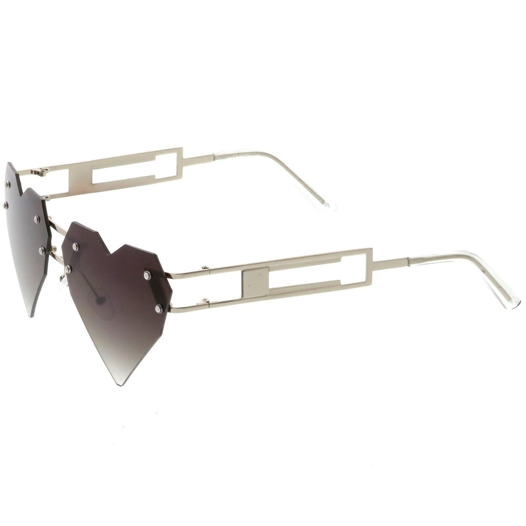 Oversize Laser Cut Heart Sunglasses With Metal Arms Rivet Tinted Lens 60mm Image 3