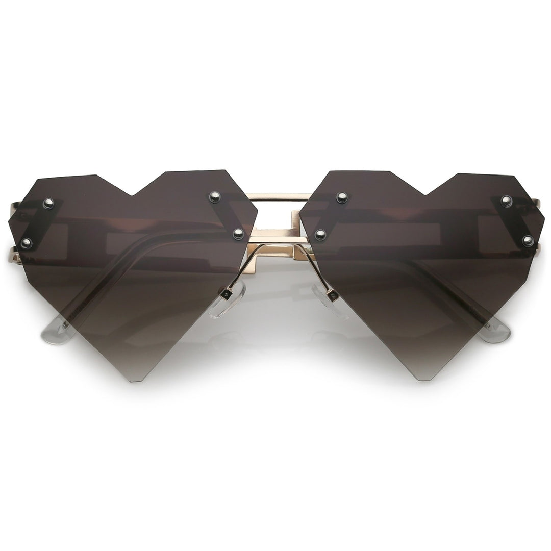 Oversize Laser Cut Heart Sunglasses With Metal Arms Rivet Tinted Lens 60mm Image 6