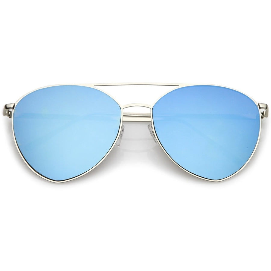 Oversize Thin Metal Aviator Sunglasses Double Crossbar Mirrored Flat Lens 62mm Image 1
