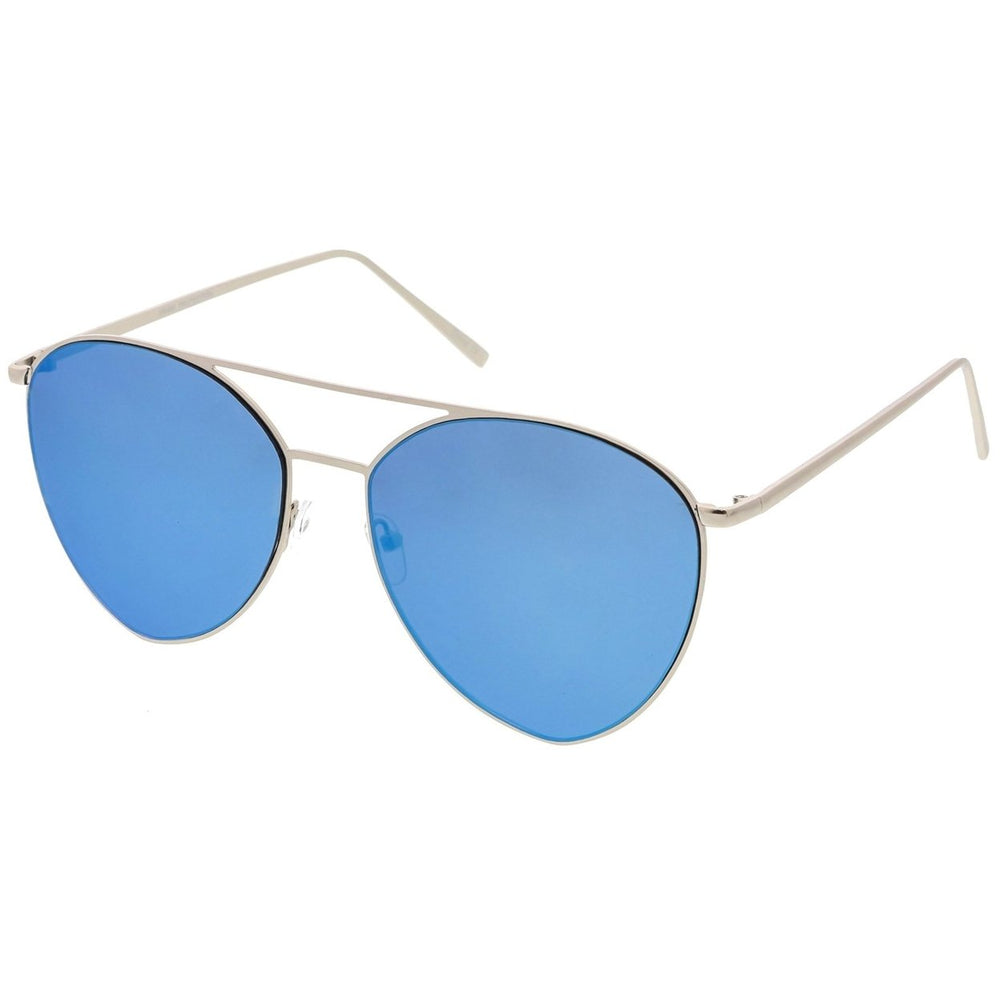 Oversize Thin Metal Aviator Sunglasses Double Crossbar Mirrored Flat Lens 62mm Image 2
