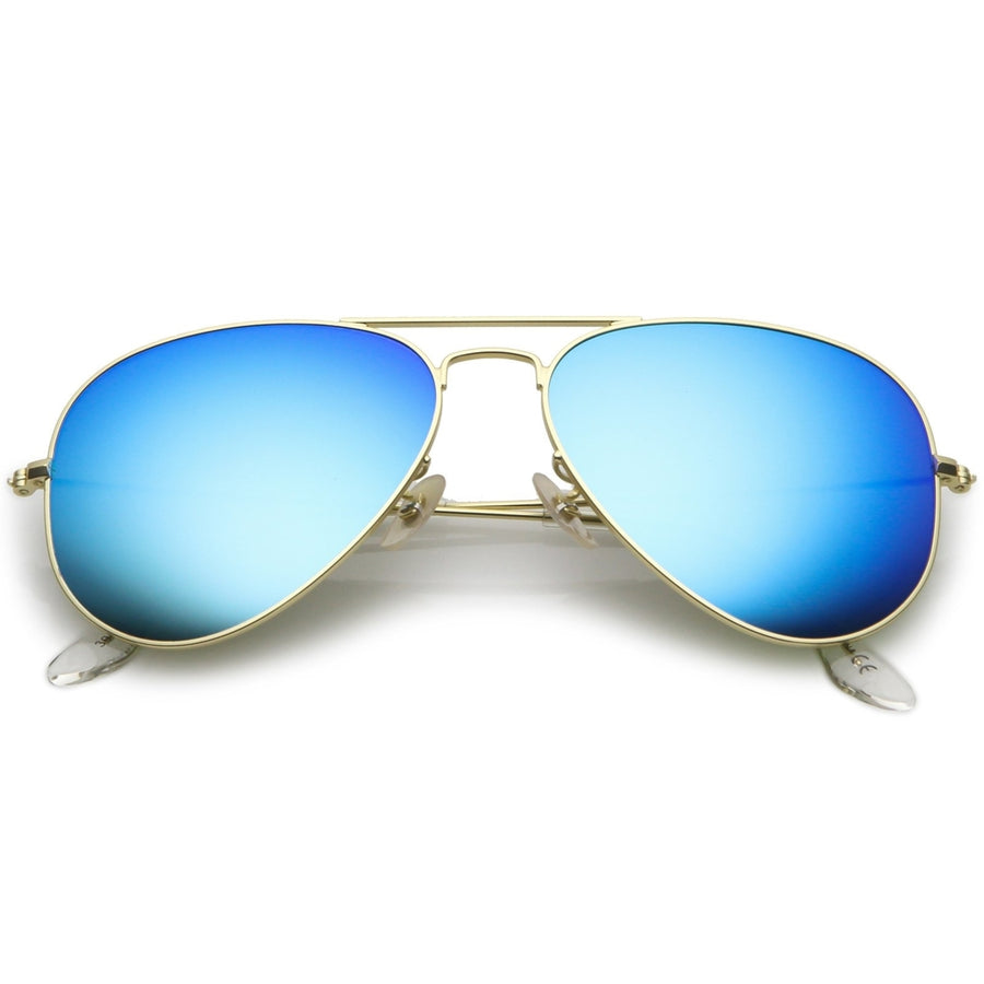 Premium Small Classic Matte Metal Aviator Sunglasses With Colored Mirror Glass Lens 57mm Image 1