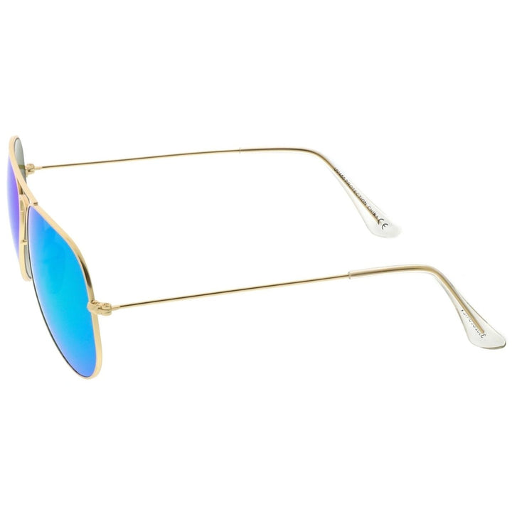 Premium Small Classic Matte Metal Aviator Sunglasses With Colored Mirror Glass Lens 57mm Image 3