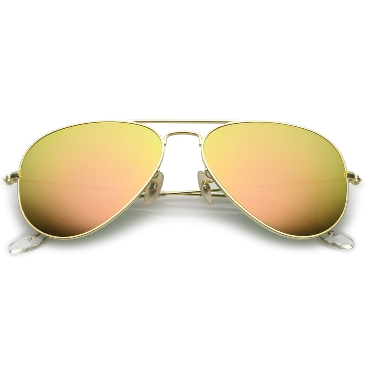 Premium Small Classic Matte Metal Aviator Sunglasses With Colored Mirror Glass Lens 57mm Image 4