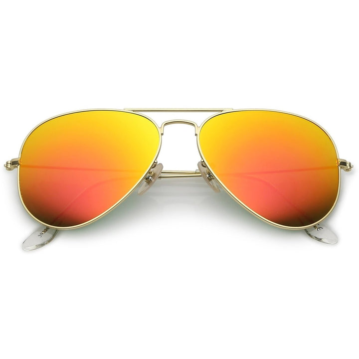 Premium Small Classic Matte Metal Aviator Sunglasses With Colored Mirror Glass Lens 57mm Image 6