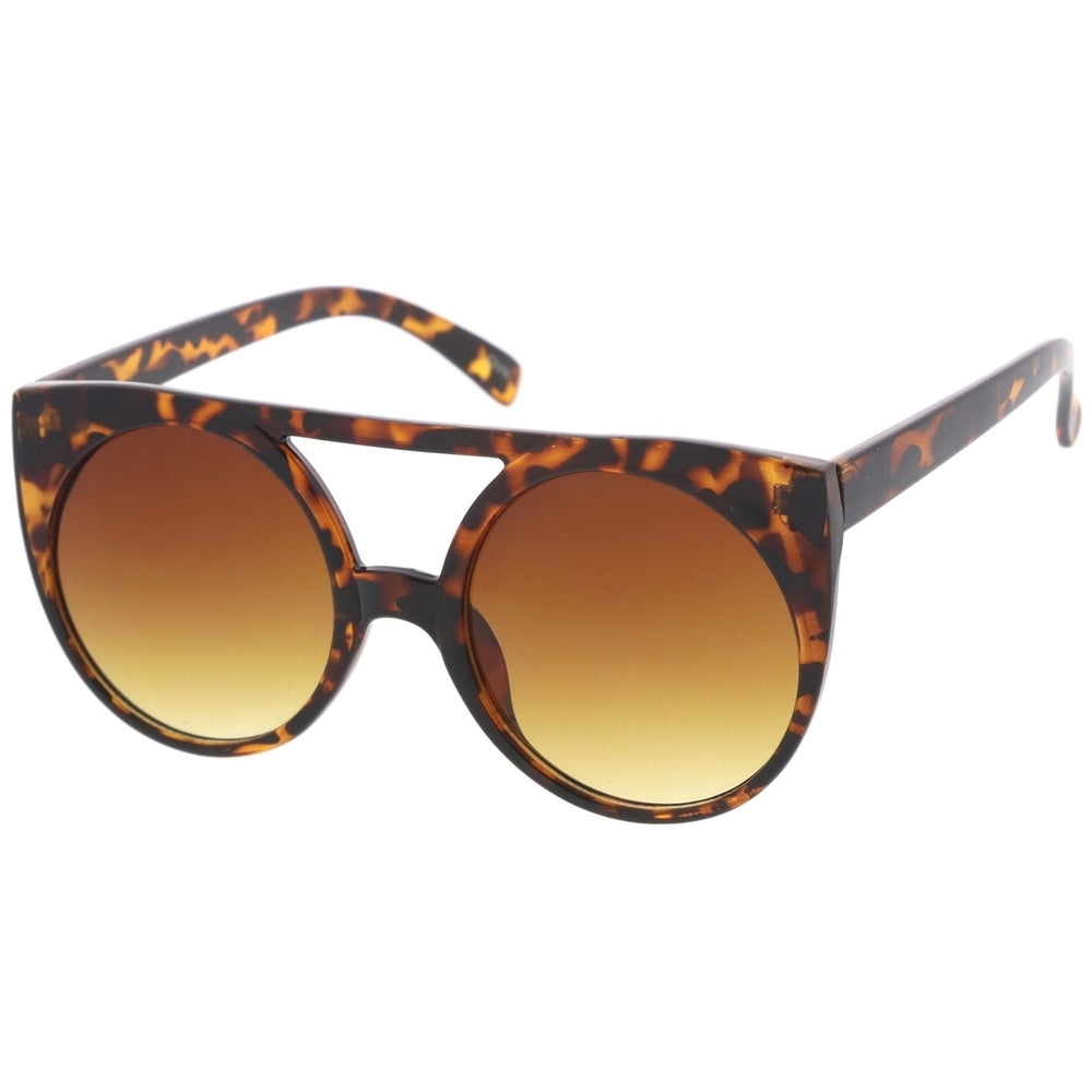 Womens Flat Top Cutout Round Lens Oversize Cat Eye Sunglasses 52mm Image 2