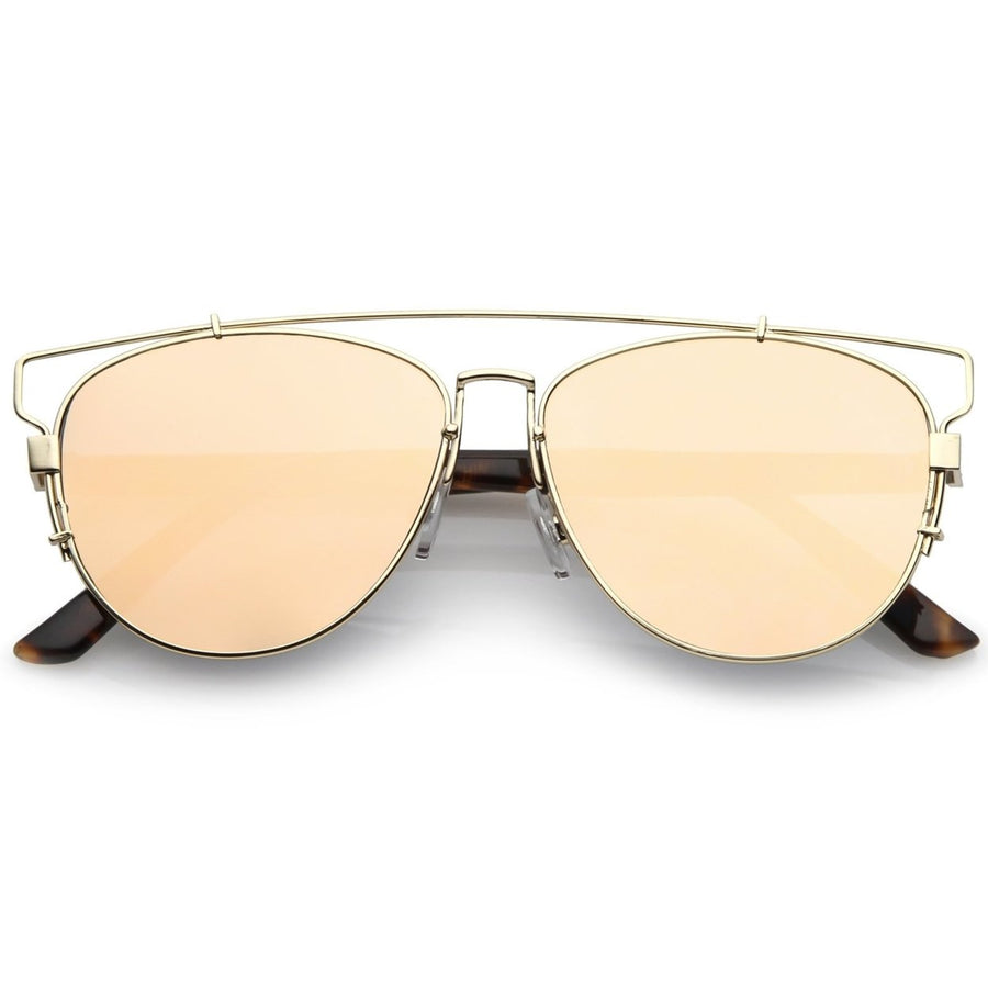 Womens Metal Crossbar Pink Mirror Flat Lens Technologic Aviator Sunglasses 55mm Image 1