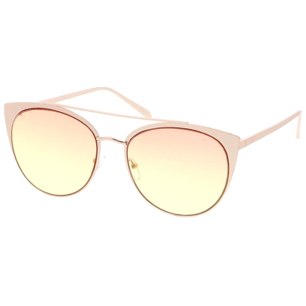 Womens Oversize Metal Crossbar Colored Flat Lens Cat Eye Sunglasses 61mm Image 2