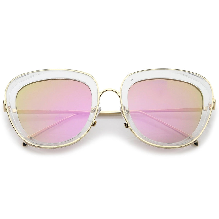 Womens Transparent Frame Square Colored Mirror Lens Oversize Sunglasses 53mm Image 1