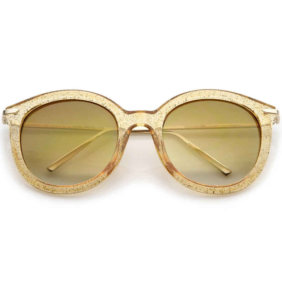 Womens Transparent Glitter Frame Ultra Slim Metal Temple Round Sunglasses 56mm Image 1