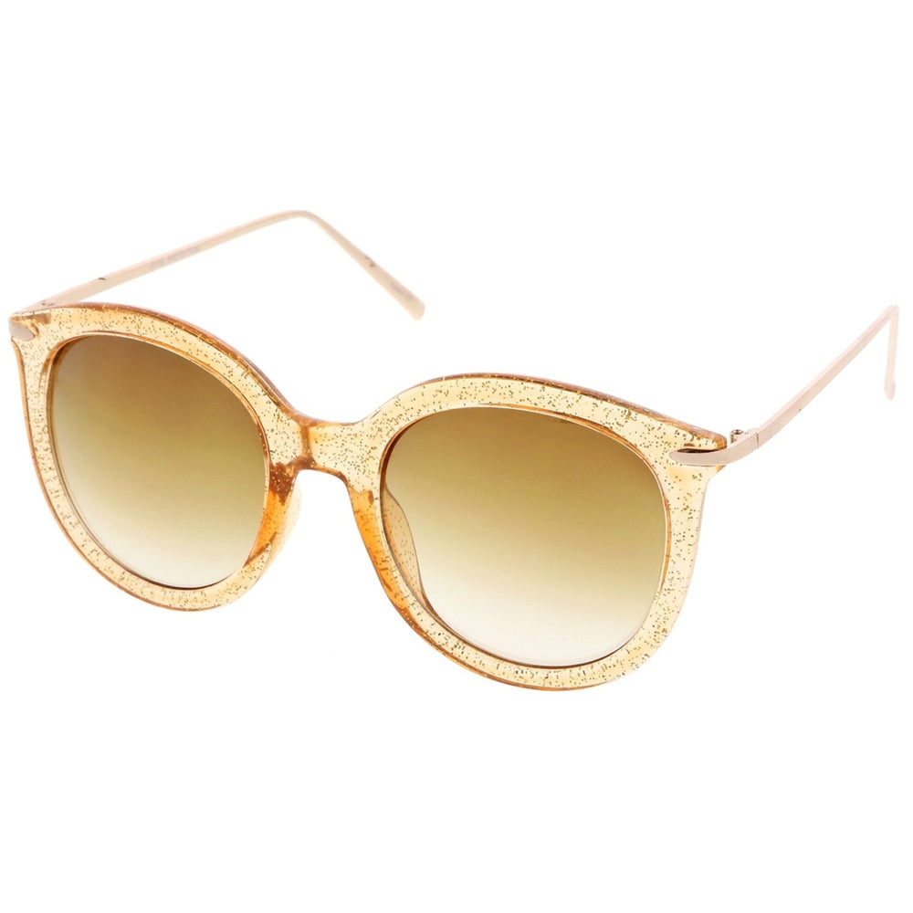 Womens Transparent Glitter Frame Ultra Slim Metal Temple Round Sunglasses 56mm Image 2
