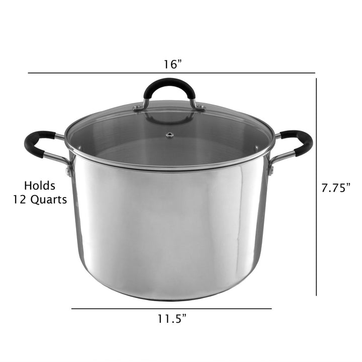 Large Stainless Steel Stock Pot with Lid Vent Hole Induction Ready 12 Quart Image 3