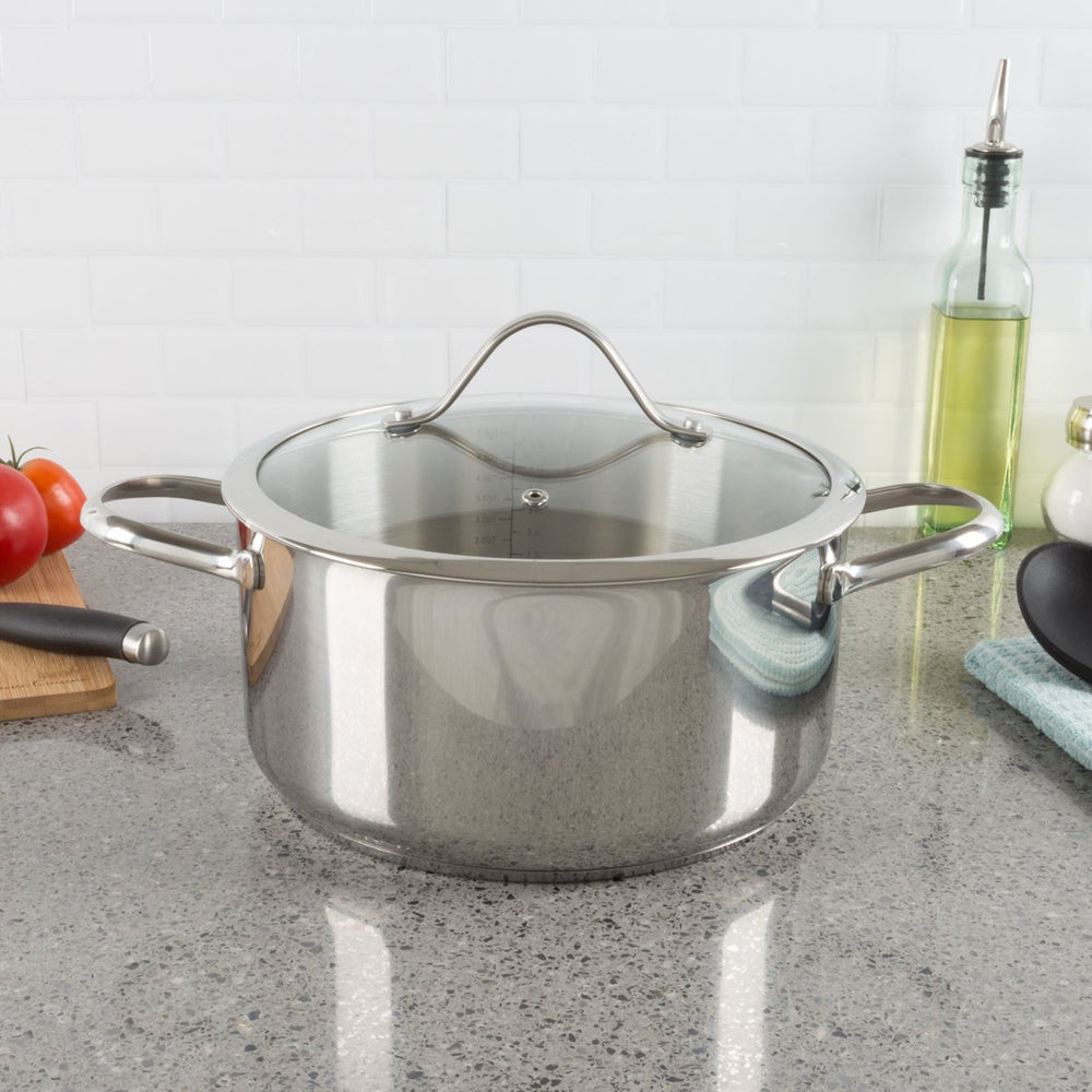 Stainless Steel Stock Pot with Lid Gas Electric Stove Induction Ready 6 Quart Image 2