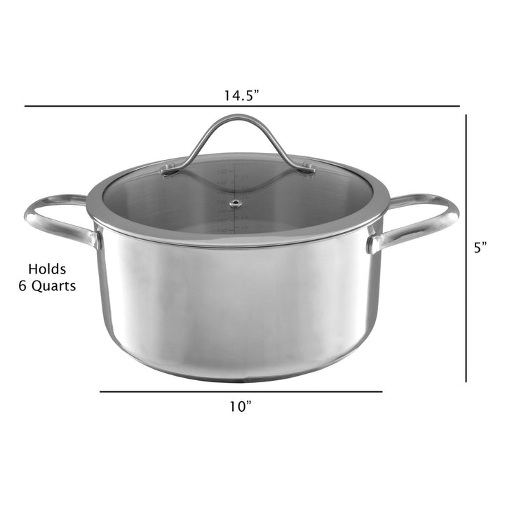 Stainless Steel Stock Pot with Lid Gas Electric Stove Induction Ready 6 Quart Image 3
