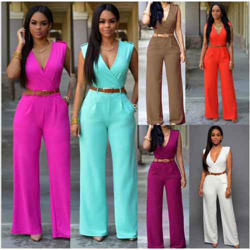 Womens Fashion Jumpsuit Rompers V-neck Sleeveless Slim Fit Image 1