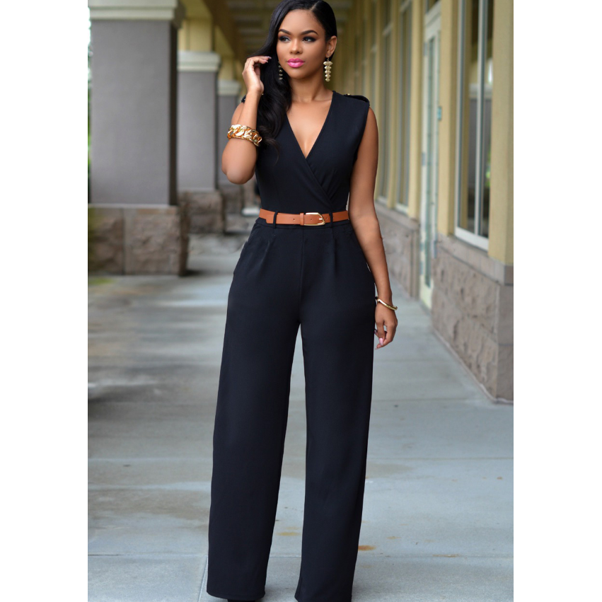 Womens Fashion Jumpsuit Rompers V-neck Sleeveless Slim Fit Image 6