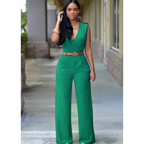Womens Fashion Jumpsuit Rompers V-neck Sleeveless Slim Fit Image 4