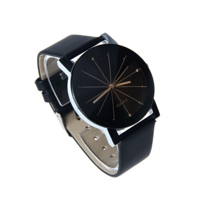 Style Watch Stainless Steel + PU Leather Strap Man Quartz Black Image 3