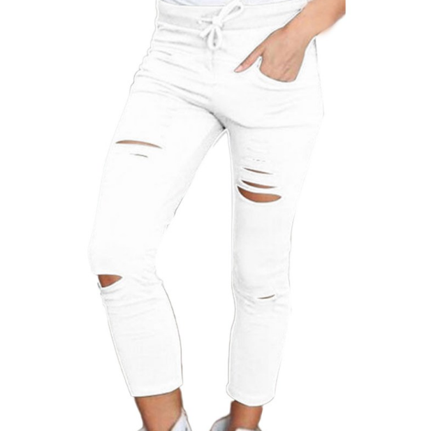 Cut High Trousers Skinny High Waist Stretch Ripped Slim Pencil Pants Image 2