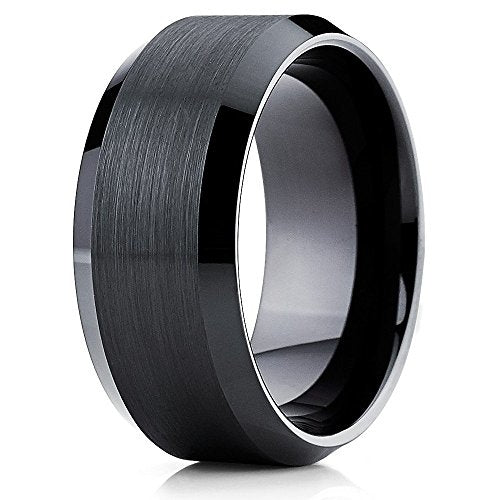 10mm Black Tungsten Carbide Ring Comfort Fit Wedding Band Brushed Finish Image 1