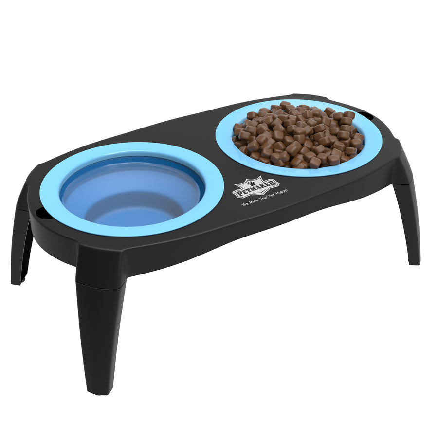 Blue Elevated Pet Bowls with Non Slip Stand and Silicone Collapsible Bowls 16 Ounces Image 1