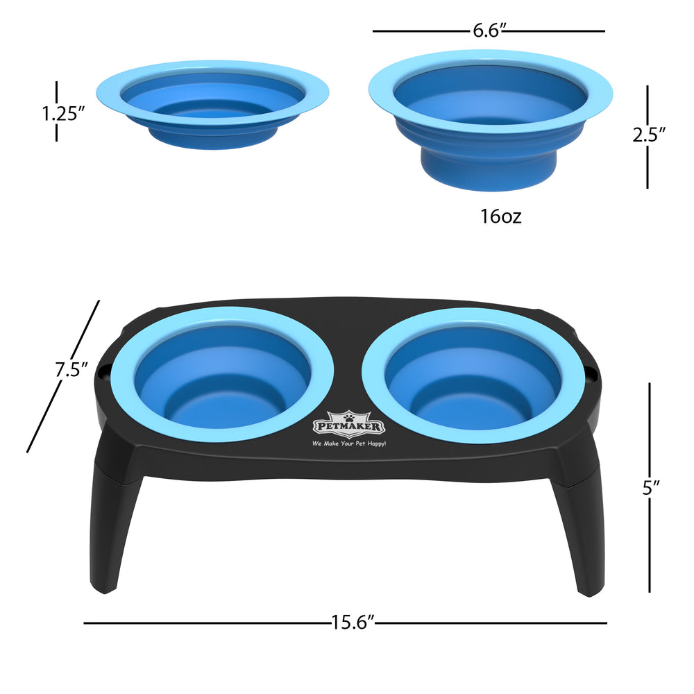 Blue Elevated Pet Bowls with Non Slip Stand and Silicone Collapsible Bowls 16 Ounces Image 2