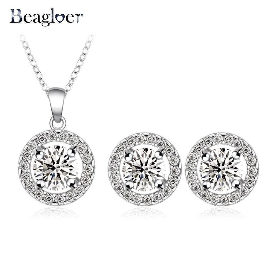 Fashion Wedding Jewelry Set Silver Color Zirconia Pendant/Earrings Set For Women Gift Fine Jewelry CST0003-B Image 1