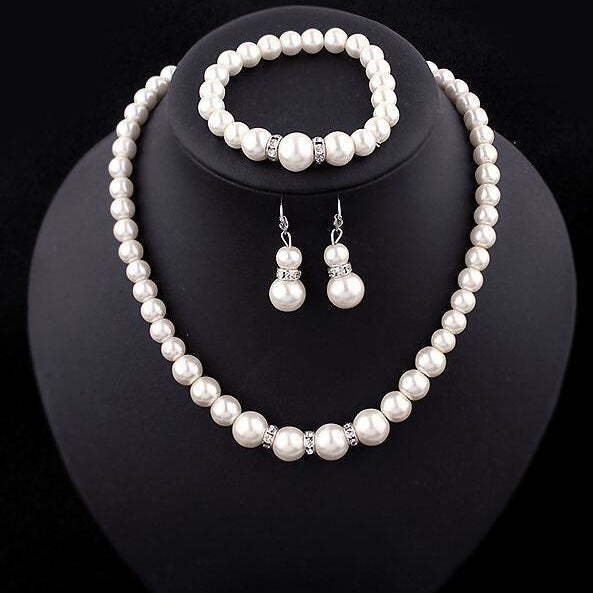 Classic Imitation Pearl Silver Plated Elegant Pearl Jewelry Set Image 2