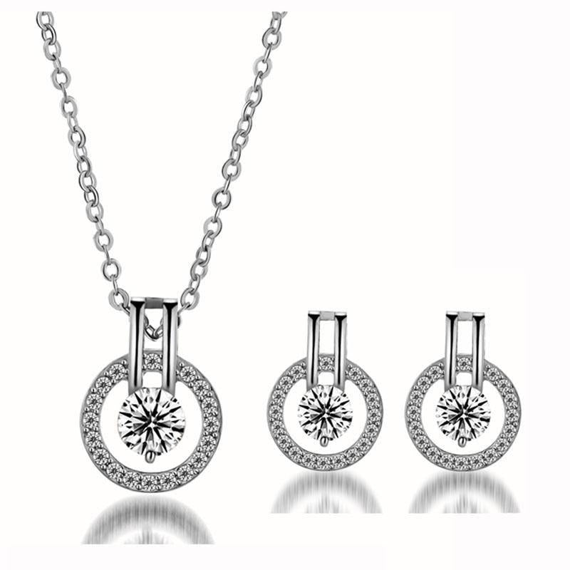 Silver Rose Gold Round Pave Crystal Jewelry Set Image 2