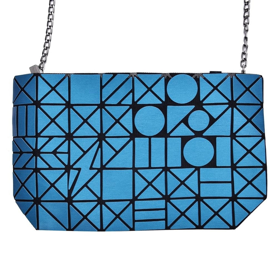 Blue Shoulder Handbag with Metal Chain and Stylish Geometric Design - Crossbody Messenger Bag Purse for Casual and Image 1