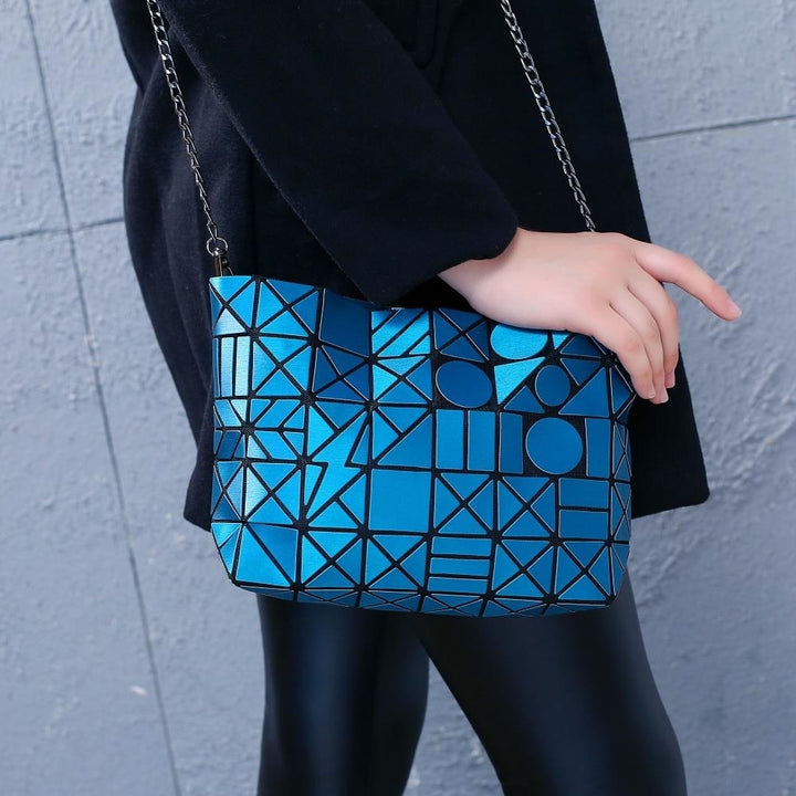 Blue Shoulder Handbag with Metal Chain and Stylish Geometric Design - Crossbody Messenger Bag Purse for Casual and Image 6