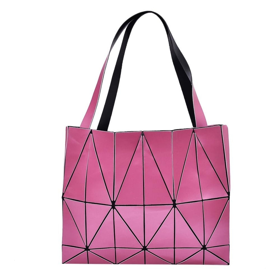 Pink Diamond Lattice Handbag for Women - Gloss Convertible Shoulder Tote Bag with Adjustable Handles - PU Image 1
