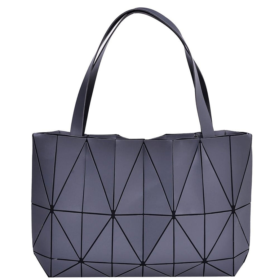 Grey Diamond Lattice Handbag for Women - Gloss Convertible Shoulder Tote Bag with Adjustable Handles - PU Image 1