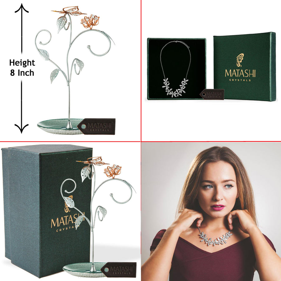 Rose Gold and Chrome Plated Jewelry Stand with Rhodium Plated Necklace Image 1
