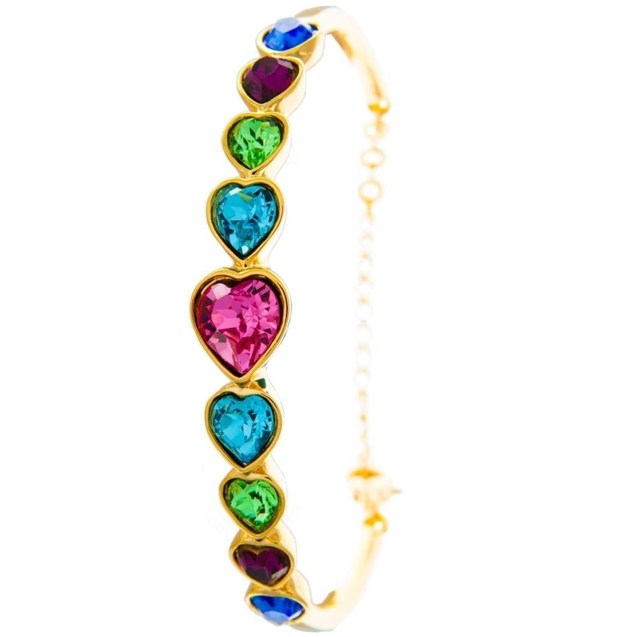 Champagne Gold Plated Bracelet with Heart Chain Design and fine Multi Colored Crystals by Matashi Image 1