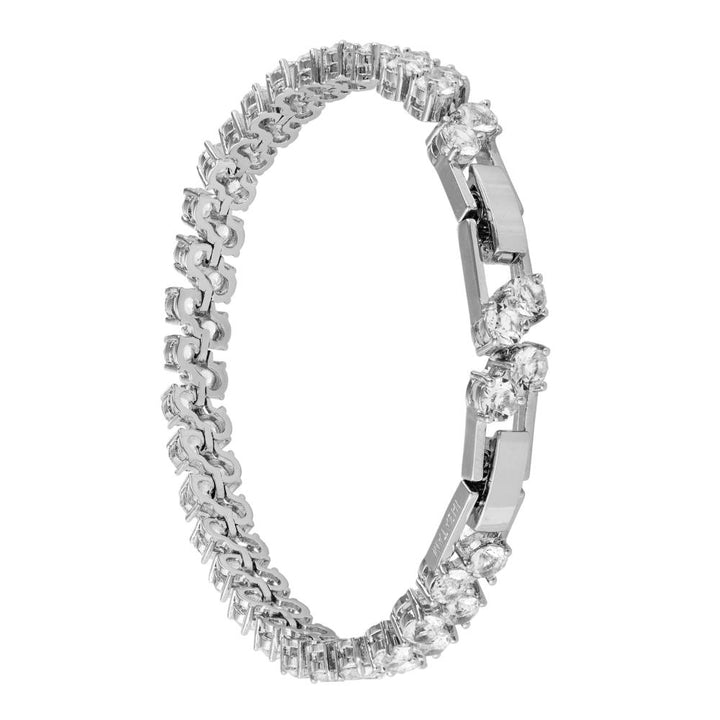 18K White Gold Plated Bracelet w/ Double Crystal Design with a Sturdy Elegant Clasp and fine Crystals All Around the Image 3