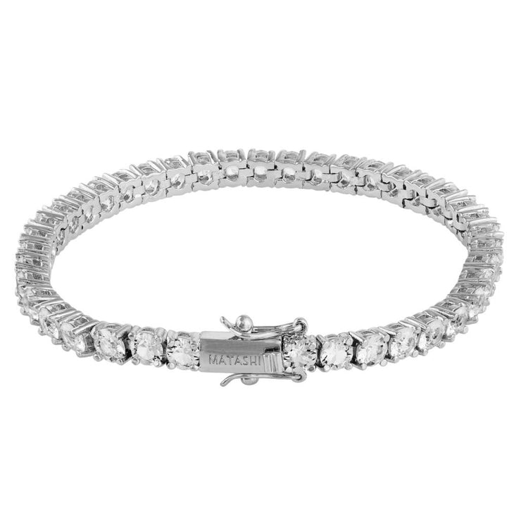 18K White Gold Plated Tennis Bracelet with fine Crystals by Matashi Image 4