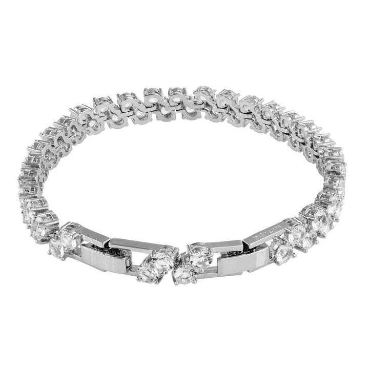 18K White Gold Plated Bracelet w/ Double Crystal Design with a Sturdy Elegant Clasp and fine Crystals All Around the Image 4