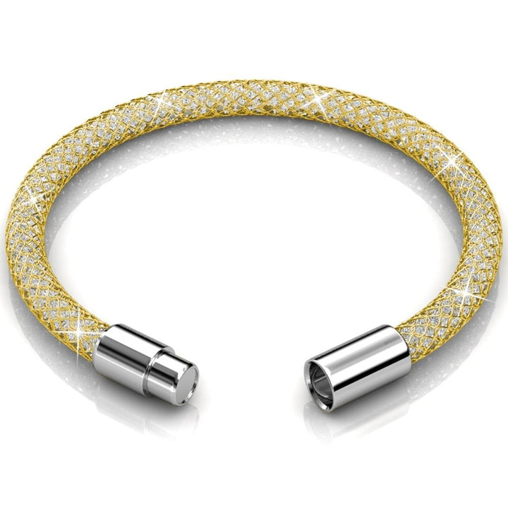 7.5" 18K Gold Plated Mesh Bangle Bracelet with Magnetic Clasp and fine Crystals by Matashi Image 2