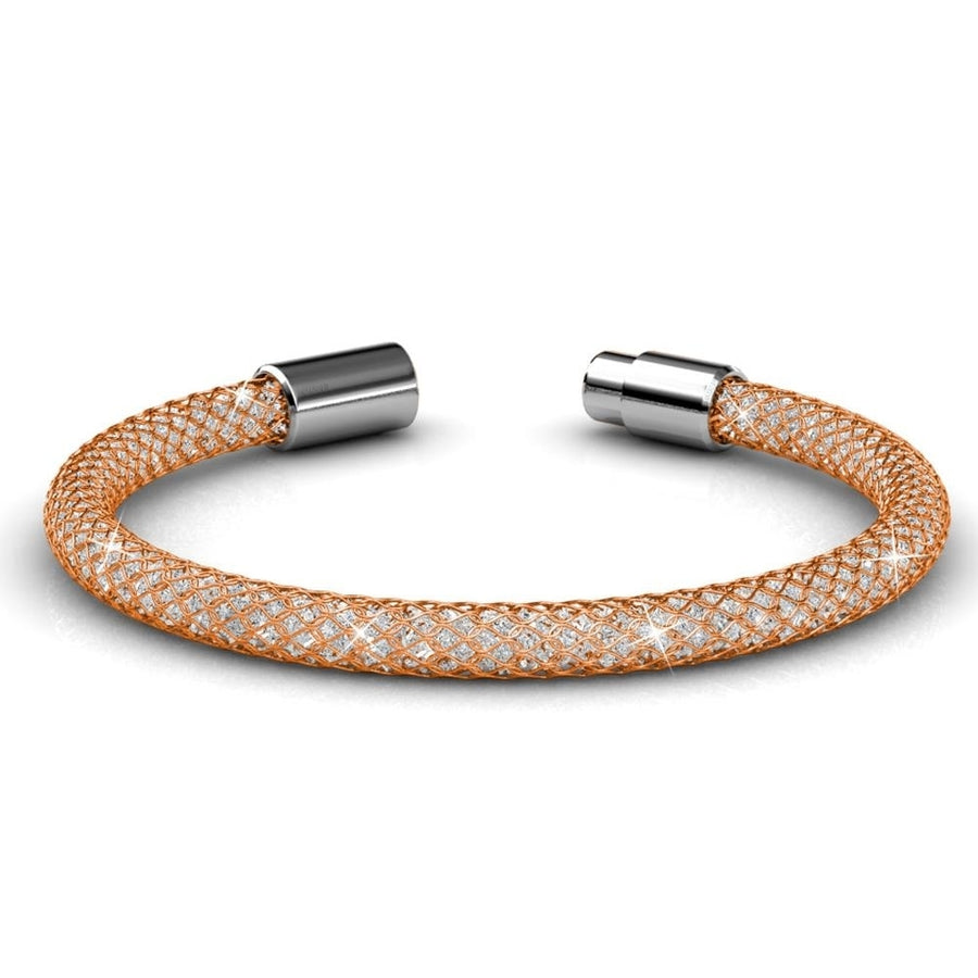 7.5" Rose Gold Plated Mesh Bangle Bracelet with Magnetic Clasp and fine Crystals by Matashi Image 1