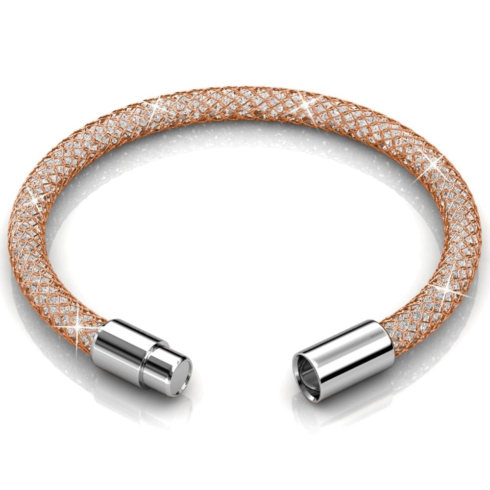 7.5" Rose Gold Plated Mesh Bangle Bracelet with Magnetic Clasp and fine Crystals by Matashi Image 2