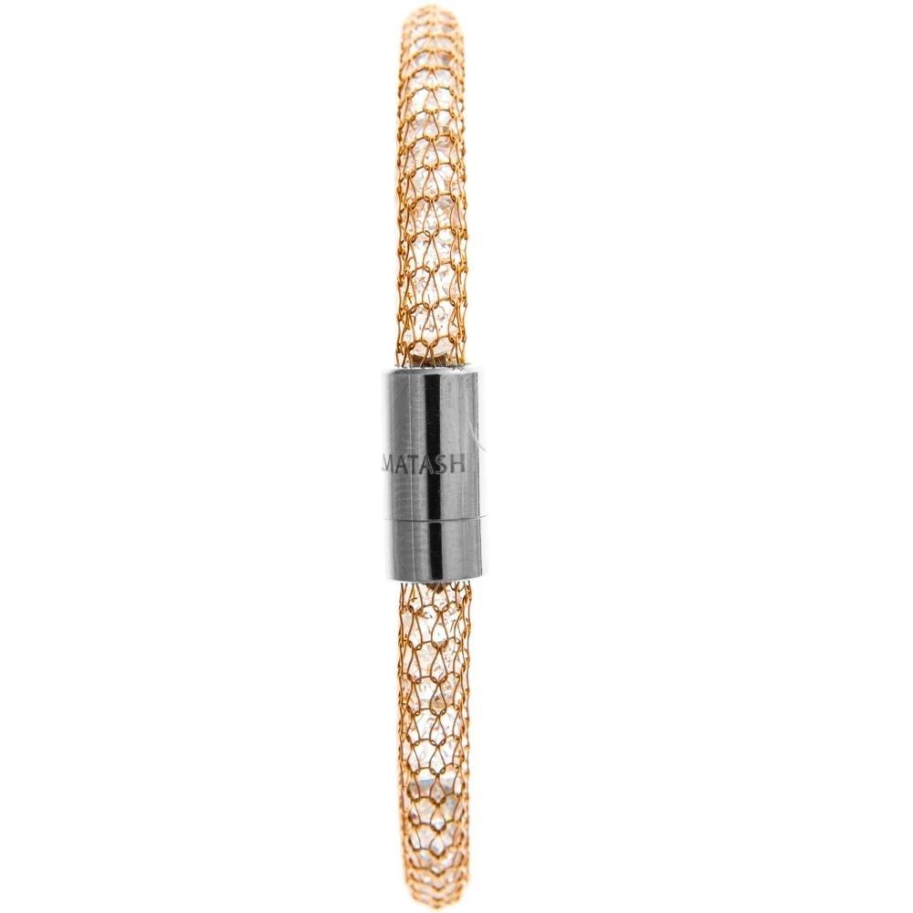 7.5" Rose Gold Plated Mesh Bangle Bracelet with Magnetic Clasp and fine Crystals by Matashi Image 4