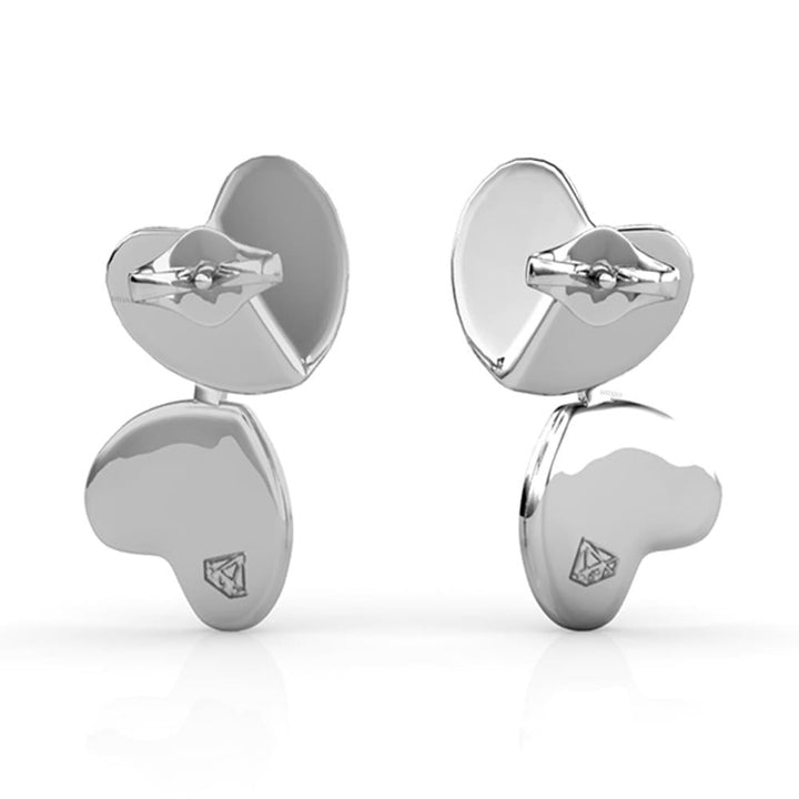 18K White Gold Plated Earrings with Reflecting Double Heart Design and Encrusted with fine Crystals by Matashi Image 3