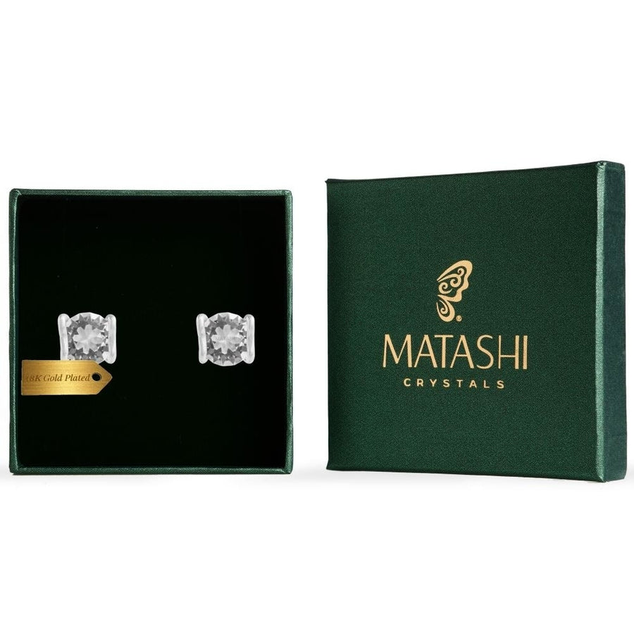 18K White Gold Plated Stud Earrings Set with Heart and Crystal Design and fine Crystals by Matashi Image 1